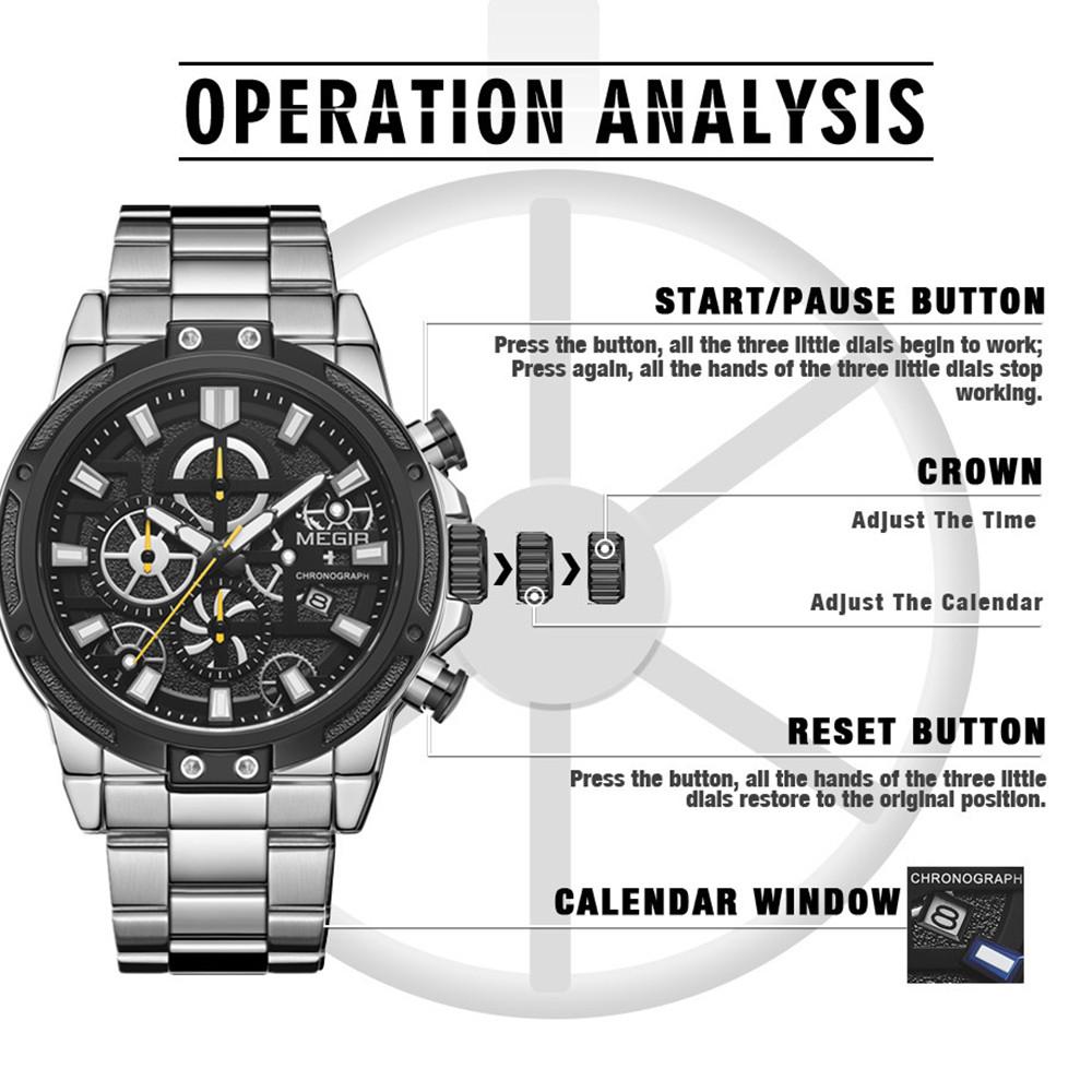 Megir Luxus Business Uhren für Herren Edelstahlarmband Quarz Casual Armbanduhr Wasserdicht Kalender Herren Chronograph 2108