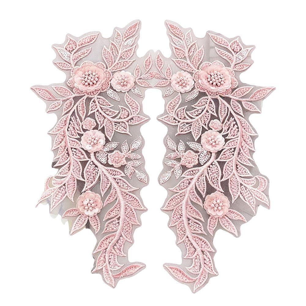 Multi-color Handmade Beads Lace Embroidery Flower Mirrored Flowers Wedding Dress Fabric Floral Design Mesh Lace