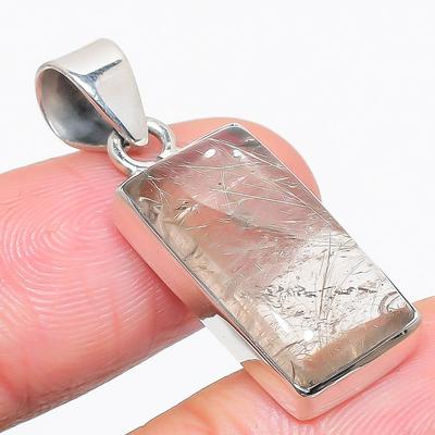 Natural Golden Rutile Gemstone 925 Solid Sterling Silver Gift Pendant 1.50" H3B90