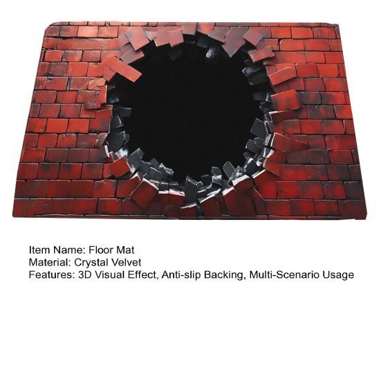 3D Floor Mat with Realistic Hole Illusion Non-Slip Crystal Velvet Rug Hallway Living Room Entryway Door Mat Home Decor