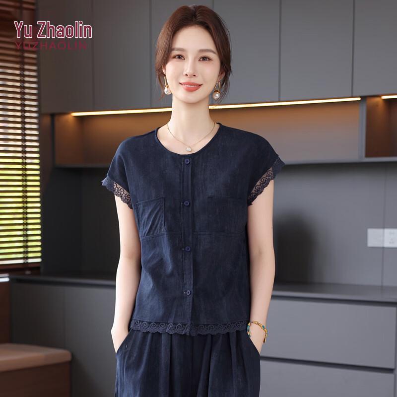 YUZHAOLIN Women s Mid-Aged Summer Casual Short-Sleeved Two-Piece Set 5XL