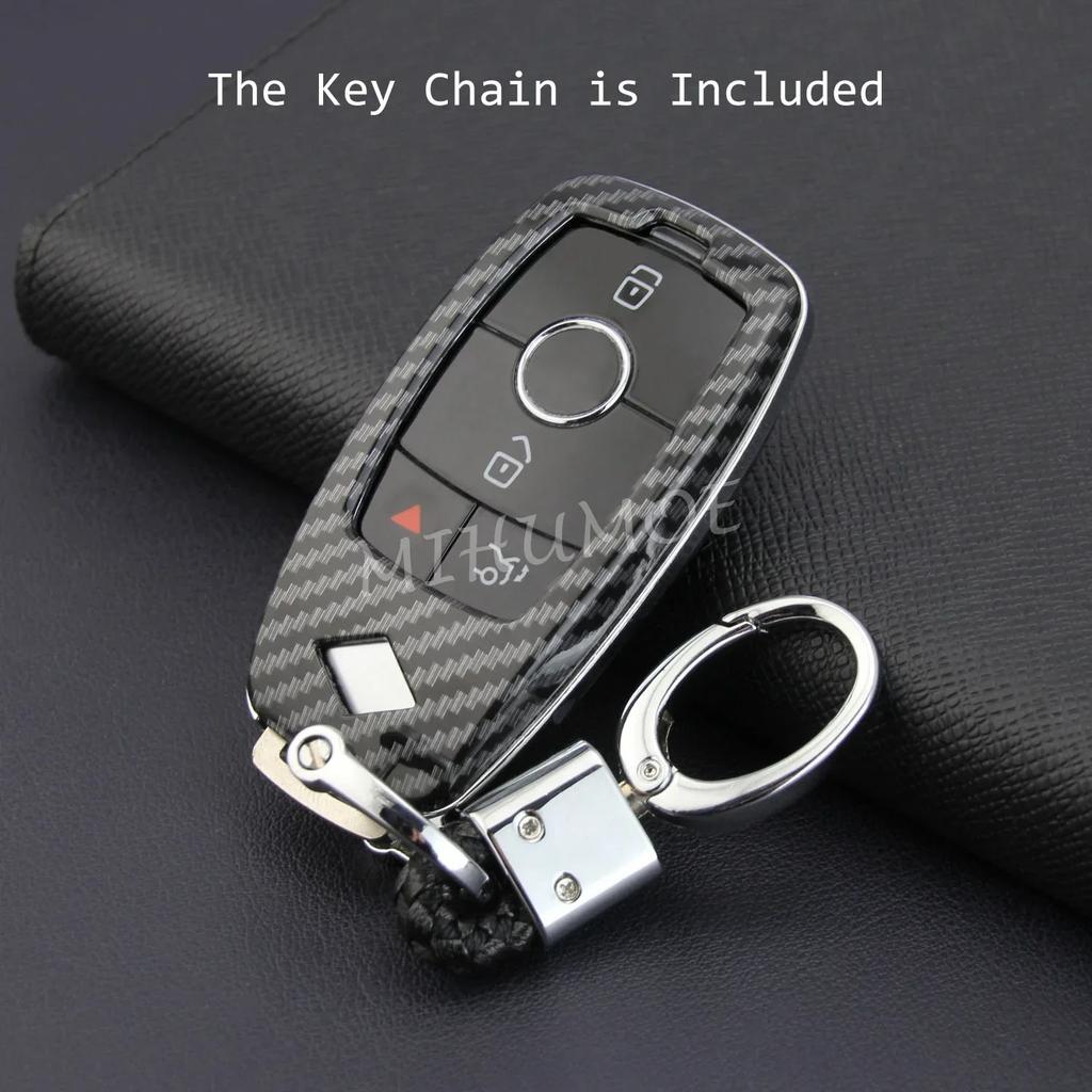 Carbon Fiber Car Key Case Cover Chain for Mercedes-Benz A B C E S G CLS GLB GLC GLE CLA W177 W247 W213 W205 W222 X253 X247 V167