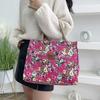 Bolso de mano con estampado Floral para mujer, bolsa de almuerzo de lona portátil, bolso informal, bolso de hombro para mamá Bento para viaje de Picnic