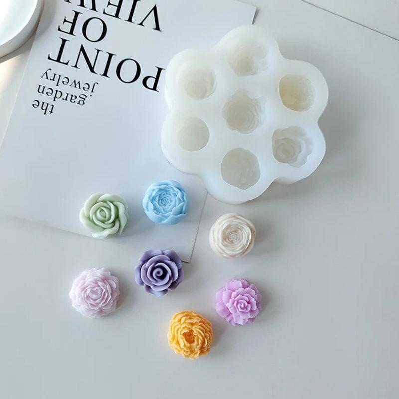 7 in 1 Blume Silikonformen 3D Rose Pfingstrose Schokolade Kuchen Backform Handgemachte Kerze Seife Gips Harz Handwerk Herstellwerkzeuge