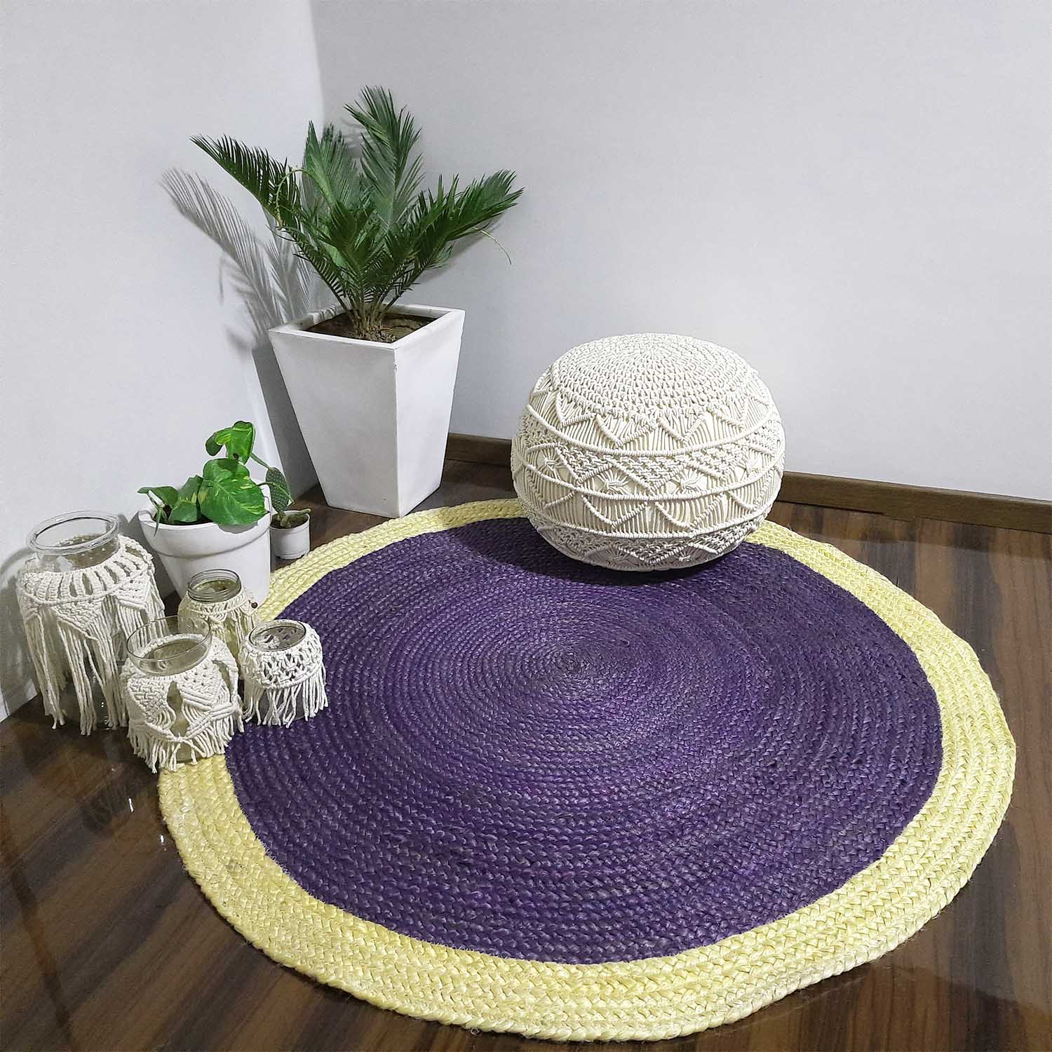 

Jute Rug Round Handmade Rug Round Natural Rug for Any Space Look Rustik Decor For Any Space 60 cm x60 cm (2x2feet) бежевый/синий