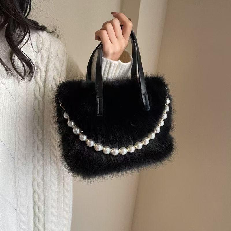 Women's Faux Fur Pearl Crossbody Tote - Autumn/Winter Collection