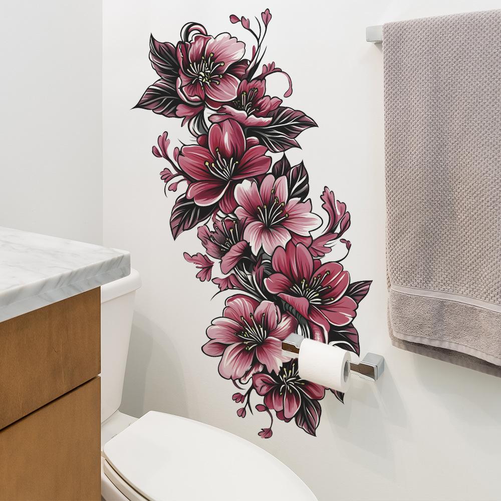 Gemalte Blumen Badezimmer Badezimmer Zuhause Wandhintergrund Verschönerung Dekoration Wandaufkleber