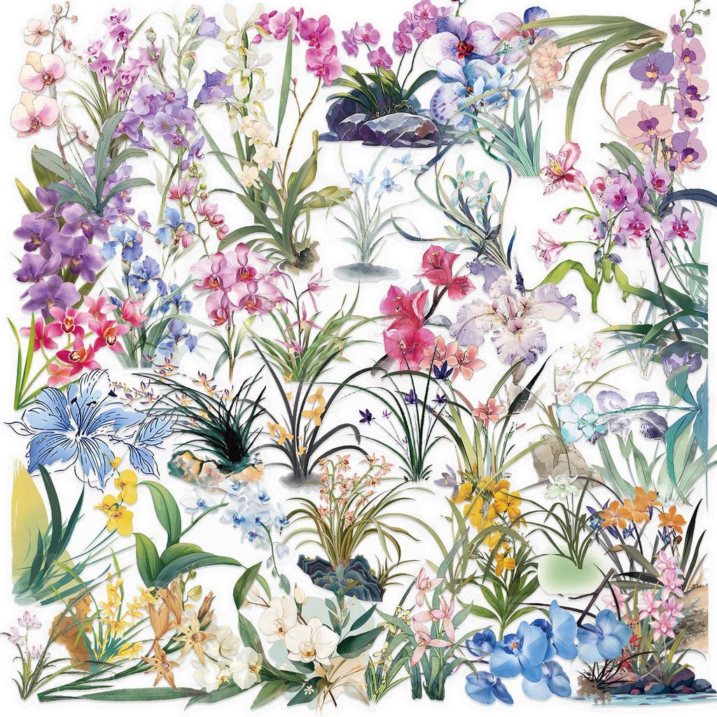 Floral Ink PET Transparent Stickers for Phone, Laptop, Suitcase, and Cup Decoration