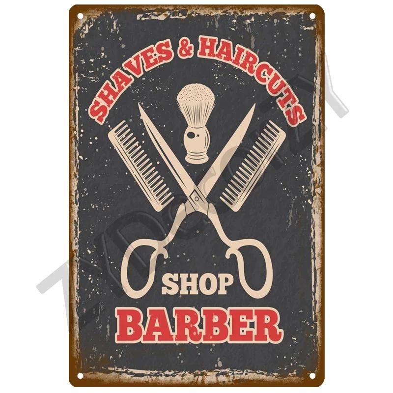 1pc Vintage BARBER SHOP Metal Sign Poster Cafe Bar Pub Tin Sign Plaque Retro Haircut and Shave Beard Sign Home Decor 8x12 Inch