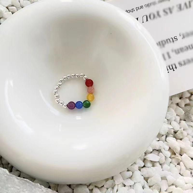 Flower Stacked Flower Ring for Women In Early Spring Countryside Style Elastic Beaded Finger Ring