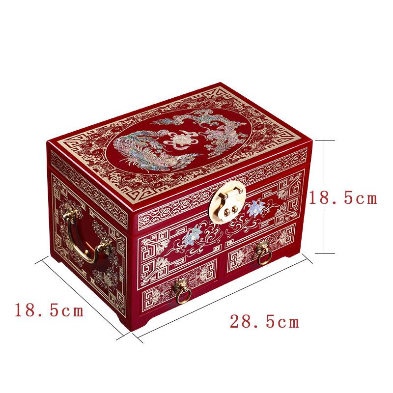Vintage Wooden Jewelry Box with Copper Wire Inlay Mother of Pearl Handcrafted Pingyao Lacquerware
