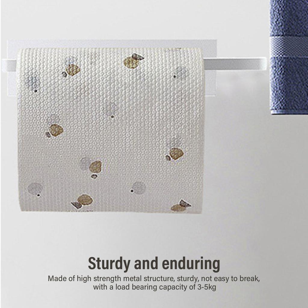 Wall Mount Paper Towel Holder Hanging Roll Paper Towel Holder Tissue Hanger Organizer Rack for Kitchen Bathroom White Magnetic Style