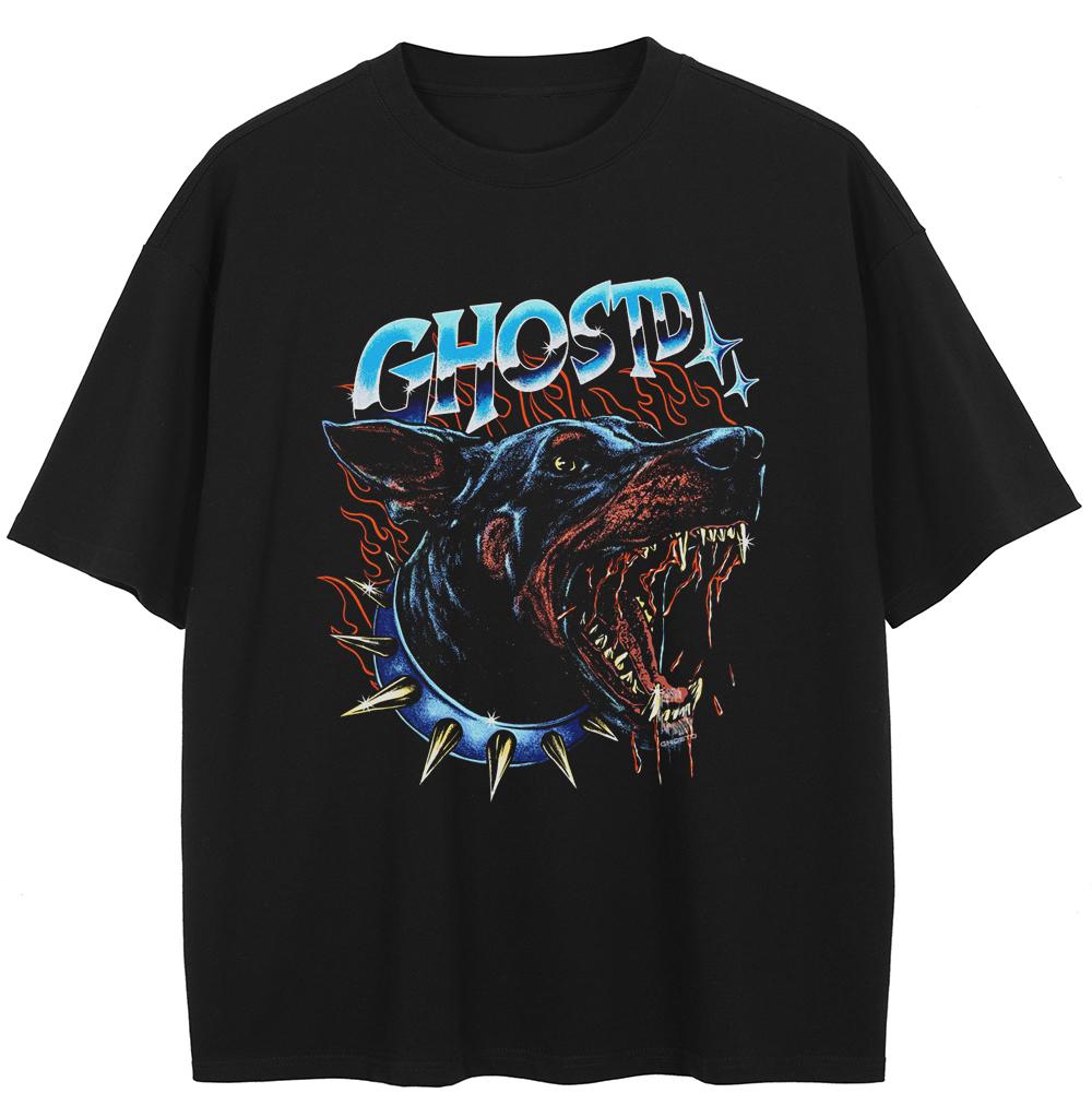 2026 Men Washed Black T-Shirt Streetwear QUARTER 24 Cerberus Graphic S