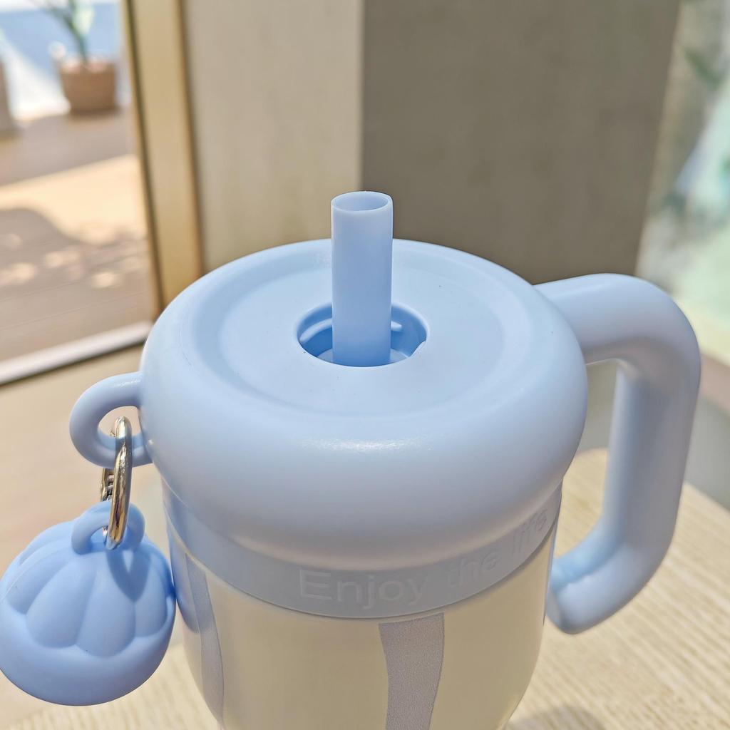 Floral Cartoon Handle Stainless Steel Vacuum Insulated Cup with Tea Infuser and Straw
