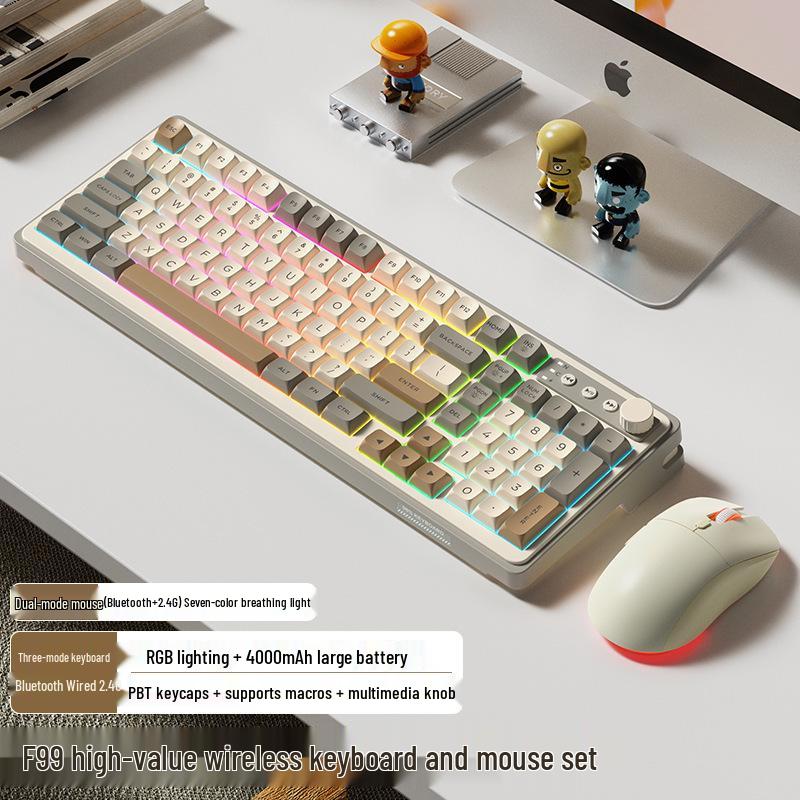 Women's Wireless Bluetooth Mechanical Keyboard & Mouse Set with Brown Switch Feel for Office and Gaming