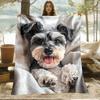 1 Stück Schnauzer Hund Porträt realistisch Haustier Fleecedecke weich warm Überwurf für Hundeliebhaber Heimdekoration Haustiergeschenk gemütliche Decke