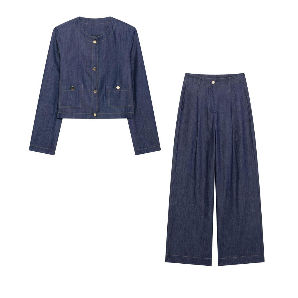 2025 Women's Spring Color-Block Jacket and Wide-Leg Pants Set