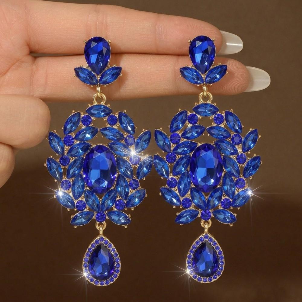 Earrings Floral Shaped Earrings Crystal Modern Style Earrings High-end Design Earrings Women синий