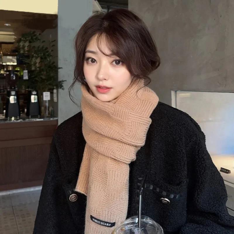 Korean Simple Vintage Long Scarf Solid Color Versatile Scarf Winter Warm Fashion Ladies Shawl Sweet Elegant Knitted Warm Scarf