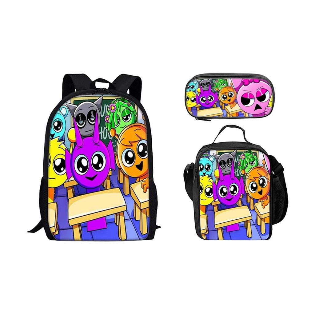 Box Printed Backpack Music Game Student Schoolbag Lunch Bag Pencil Case Set