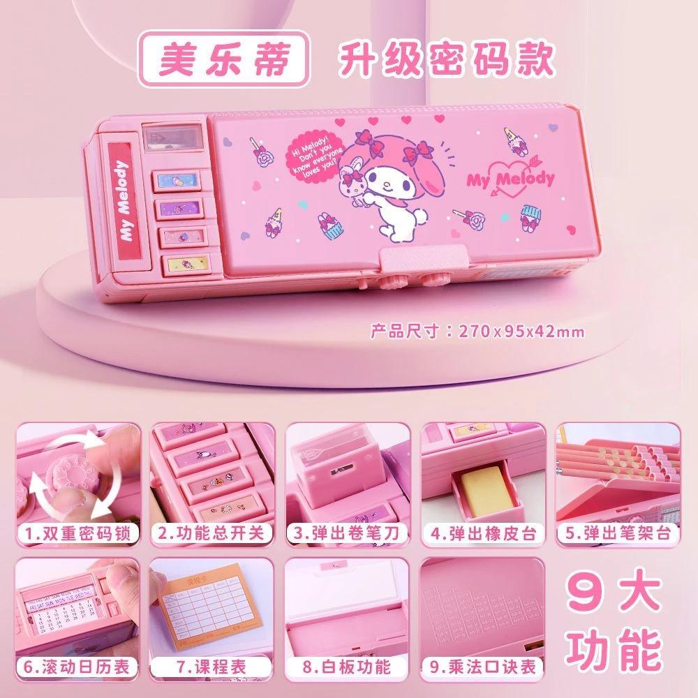 Kuromi My Melody Cinnamoroll Caja de Papelería Periférica de Anime Para Niñas Caja de Lápices Multifuncional con Candado de Contraseña Regalo para Estudiantes
