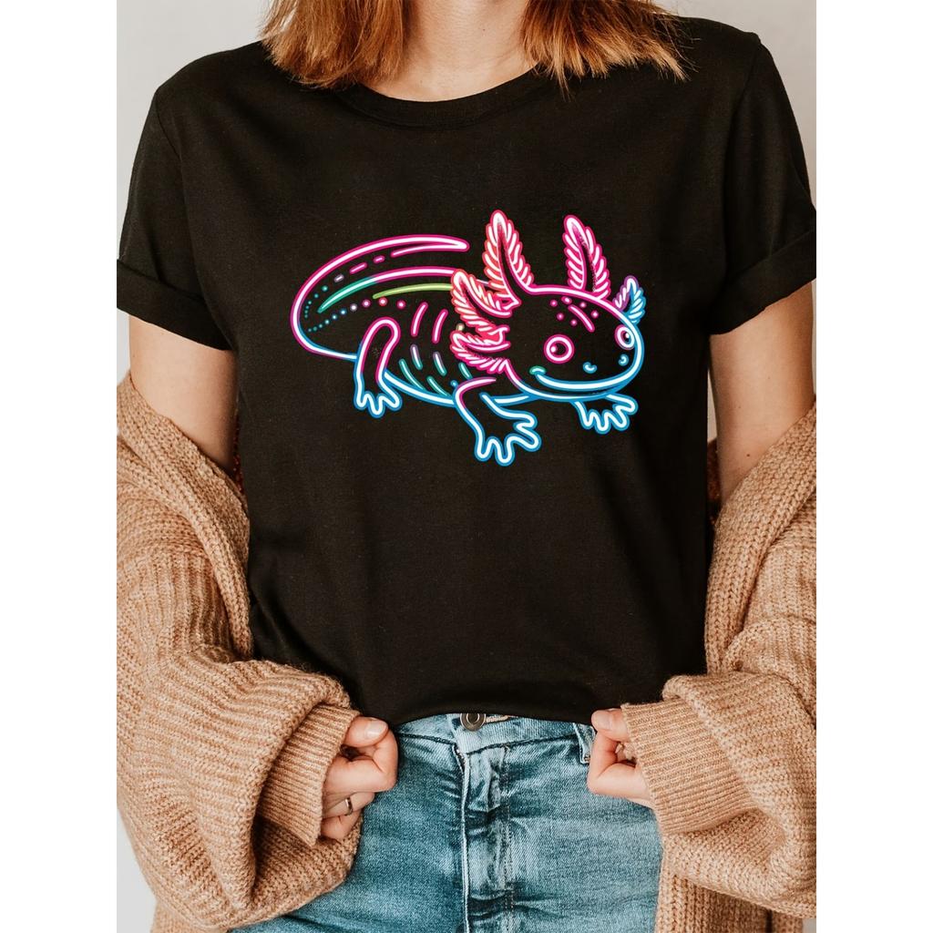 Axolotl Animal Print T-shirt, Short Sleeve Crew Neck Casual Top for Summer & Spring, Women's Clothing
