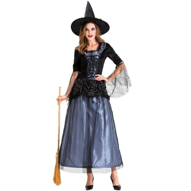 Halloween Masquerade Party Party Lace Mesh Blue Black Dress Witch Costume