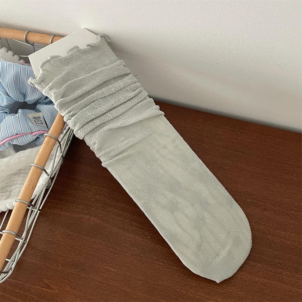 1 Paar Spitzensocken für Damen, aushöhlen, Netzstoff, dünn, atmungsaktiv, Sommer, lose, lange Socken, Blumenstickerei, süße Mädchen, japanische Kawaii-Socken