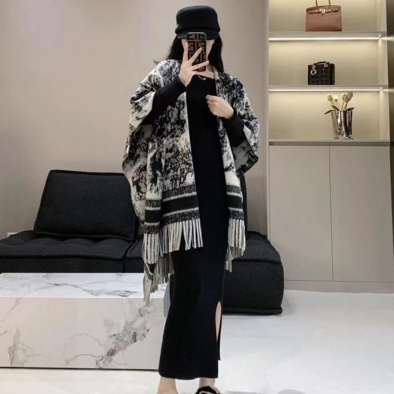 2025 Luxe Women's Cashmere & Silk Poncho Scarf Blanket