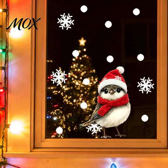 Christmas Party Home Decor Animals Static Window Stickers, Deer Bird Squirrel Hamster Snowflake Decals, Outdoor Decorations Easy Peel & Stick