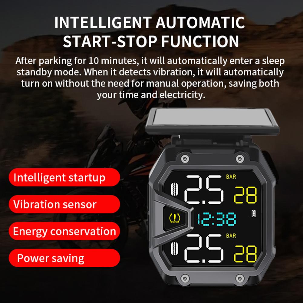 Motorcycle Wireless Tire Pressure Sensor Tire Pressure Monitoring System TPMS Moto Solar Charge Tyre Temperature Alarm Sensor