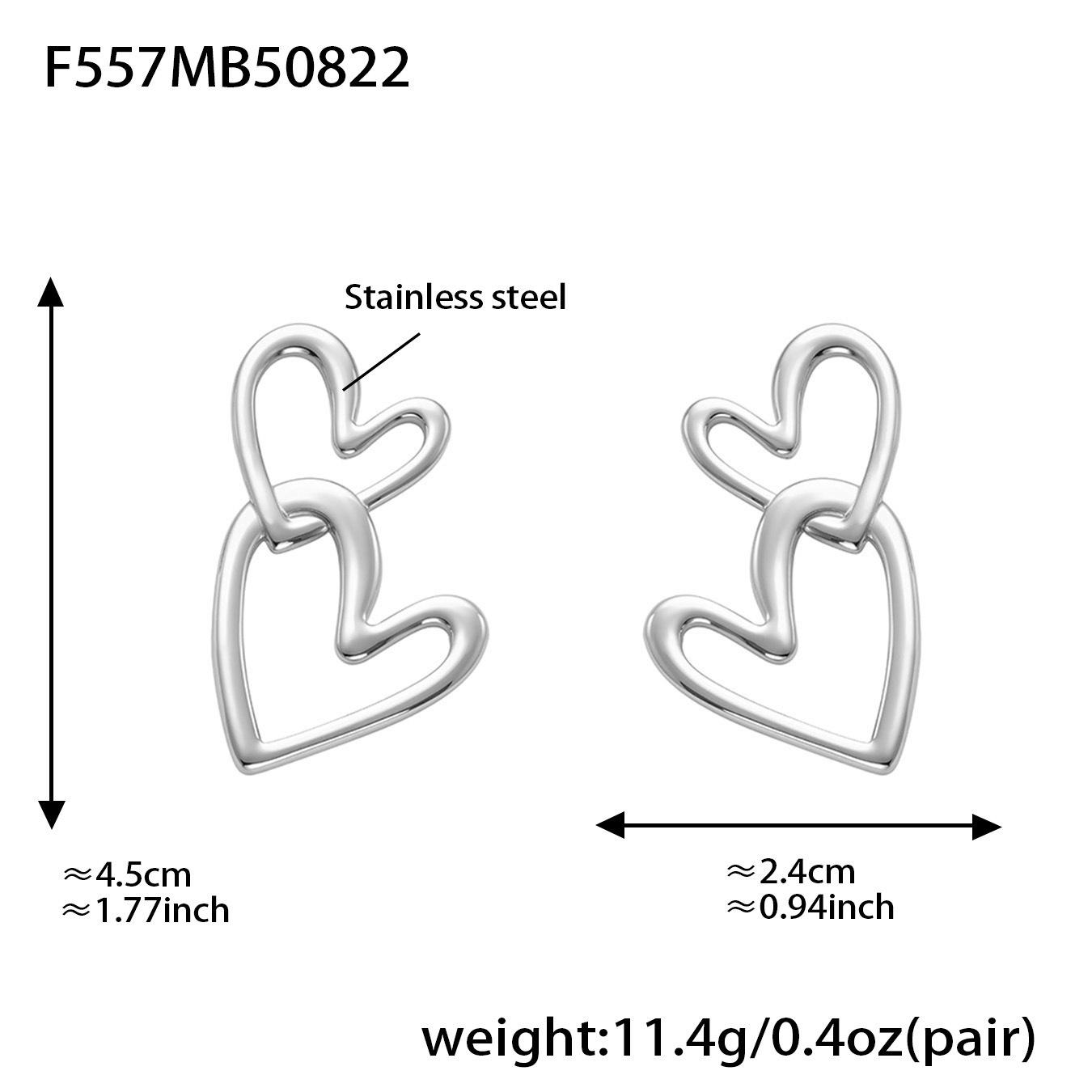 Oumeka Double Heart Earrings - Versatile 18K Gold-Plated Stainless Steel Jewelry