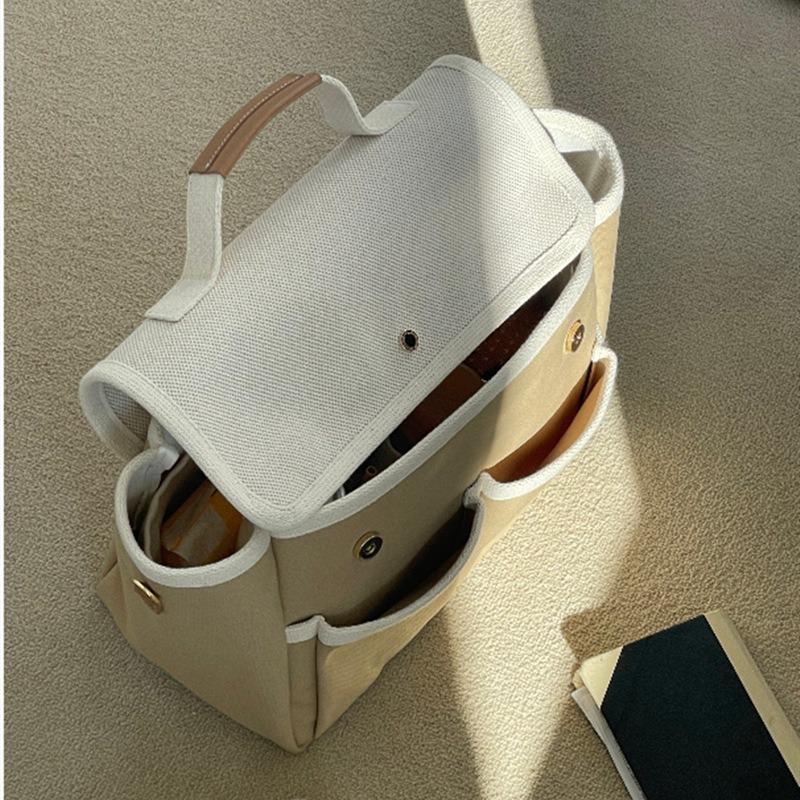 Korean Style Mommy Bag for Outings, Niche Design Canvas Bag, Ins Simple Commuter Bag, Patchwork Handbag and Shoulder Bag