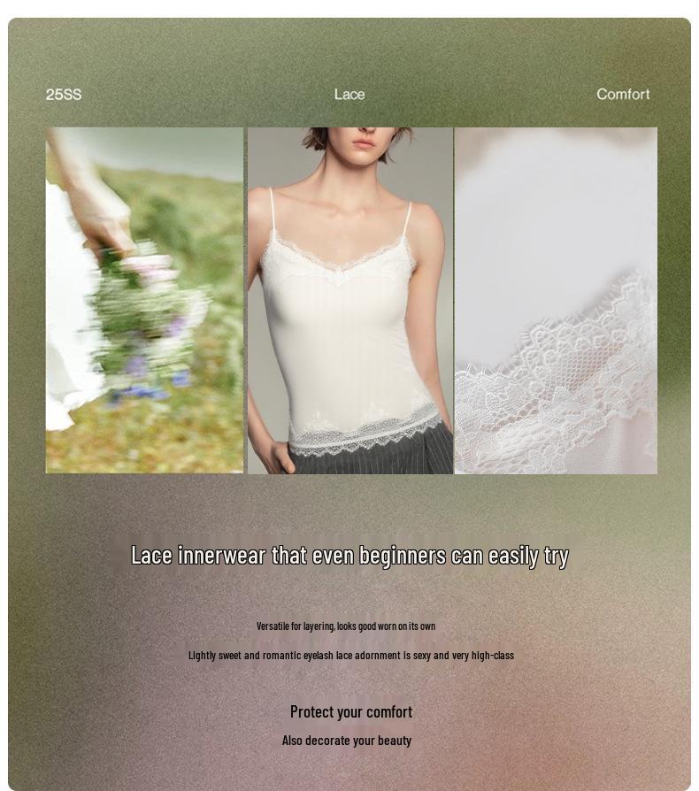 Silky Lace Modal Cotton Blend Camisole Bra Tank with Chest Pads