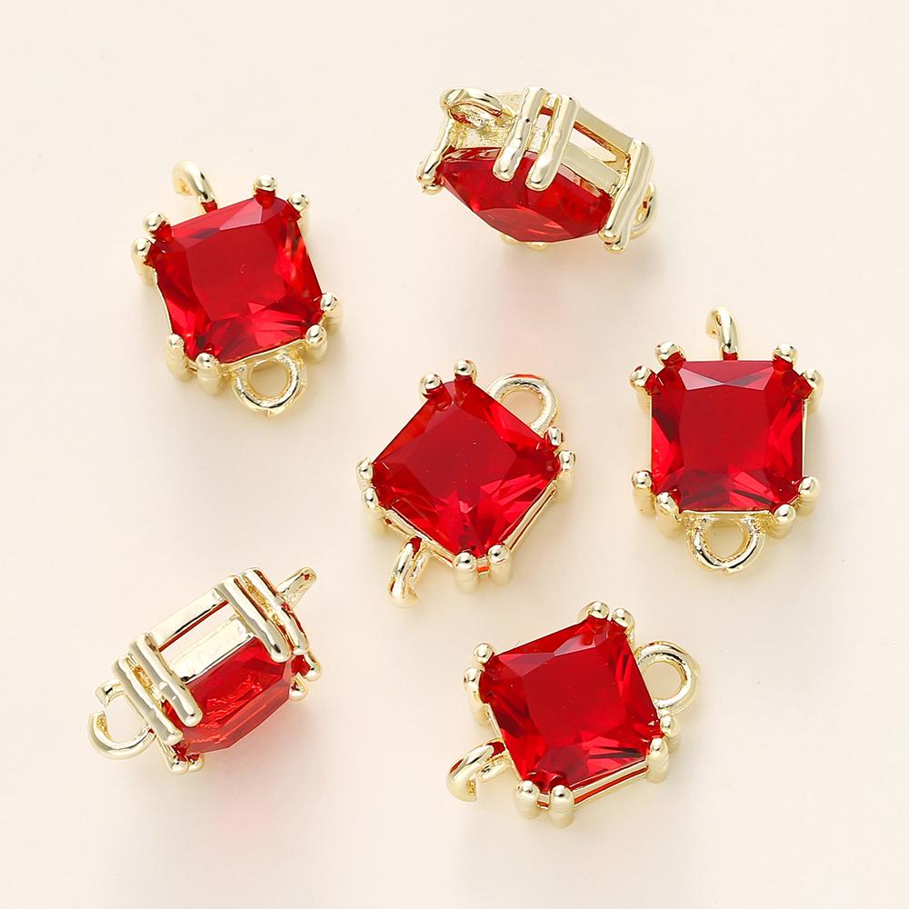 4/6Pcs 14/18K Gold Color Plated Zircon Single Hole Love Heart Double Hole Square Pendants For DIY Jewelry Making Findings