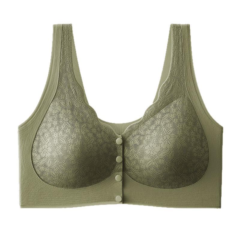 Front Buckle Push Up Plus Size Wireless Lace Back Smoothing Bra For Women