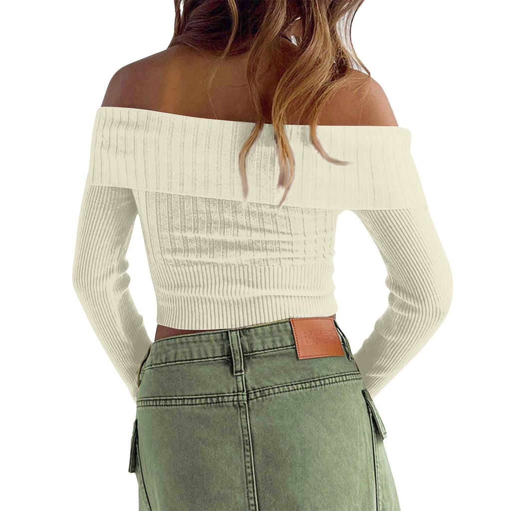 Dámská móda Ležérní Jednobarevný Rovná ramena Sexy Plisovaný Slim Top Nový Sexy S jedním ramenem Dlouhý rukáv Pletený svetr