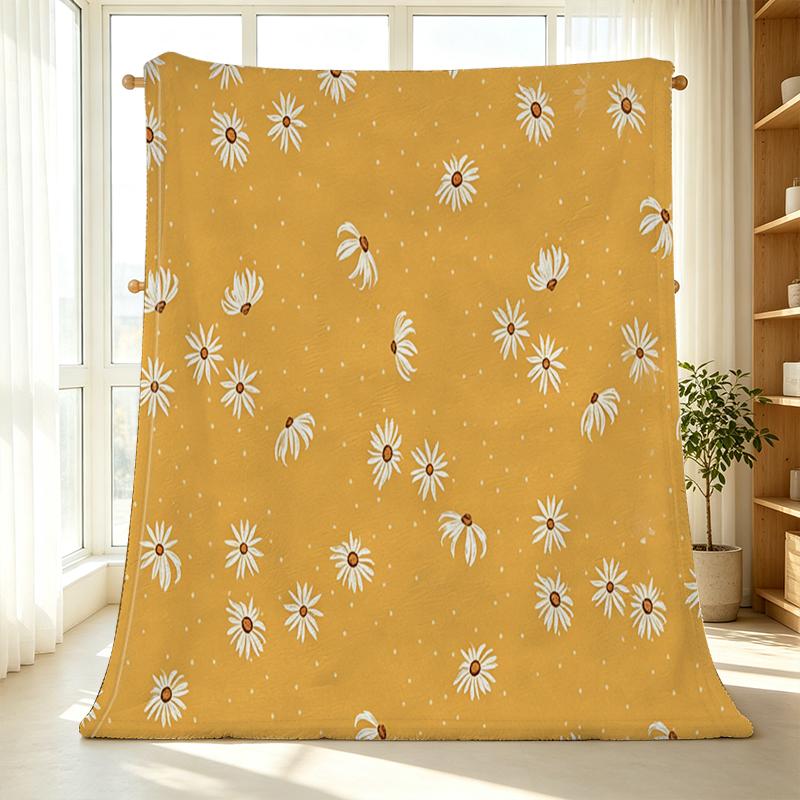 Flannel Daisy Print Throw Blanket Soft, Machine Washable, Lightweight for Home, Office Napping, Warm for Christmas & Halloween
