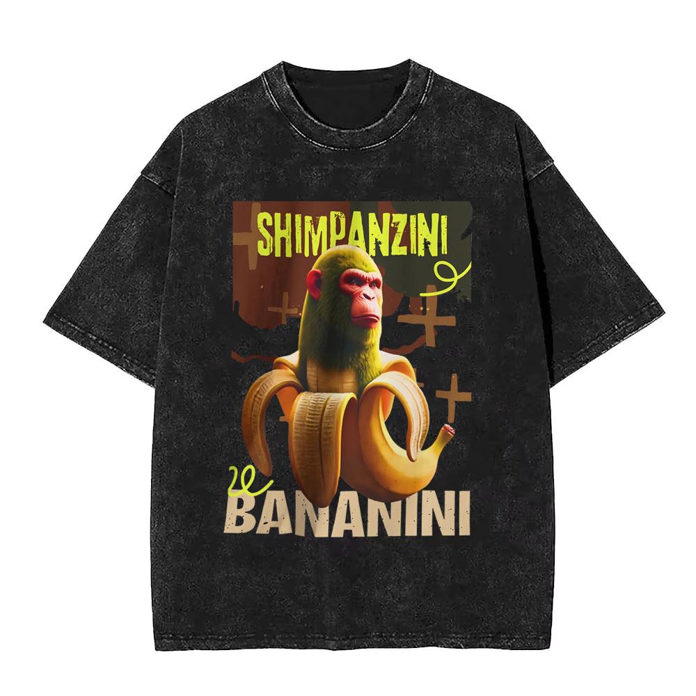 

Shimpanzini Bananini Funny Banana Monkey Meme Washed Tshirt Men Women Casual Cotton Vintage T Shirt Male Fashion Humor Tshirts S