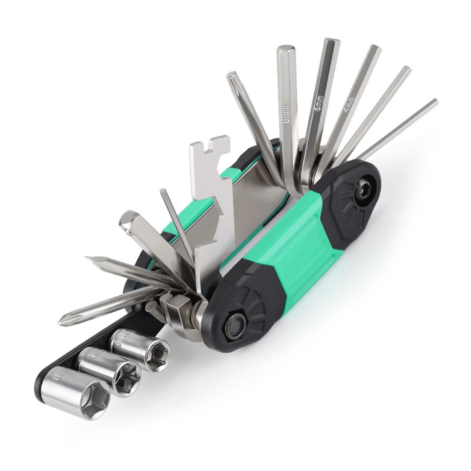 

16 in 1 Multi-Function Bike Mechanic Repair Tool Portable Maintenance Tool for Mountain Road Bike Cycling Easy to Use зелёный