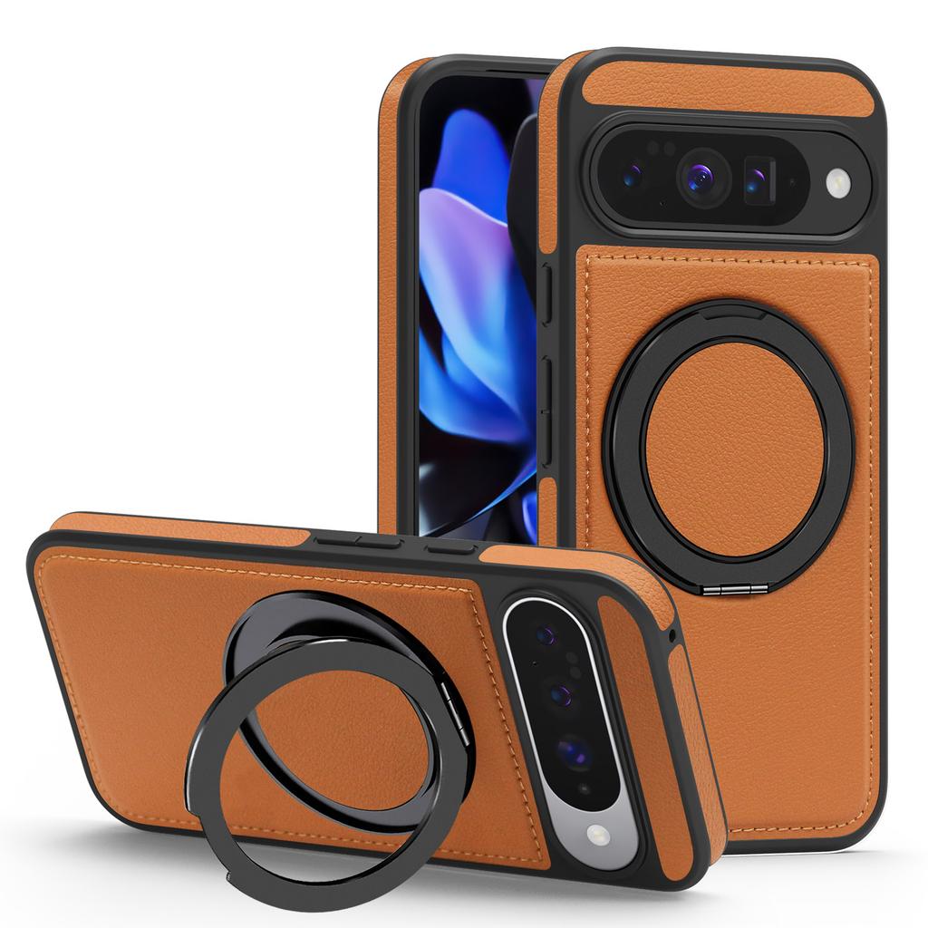 For Google Pixel 10 Pro/Pixel 10 Case with Ring Kickstand Magnetic Case PU Leather Back Cover