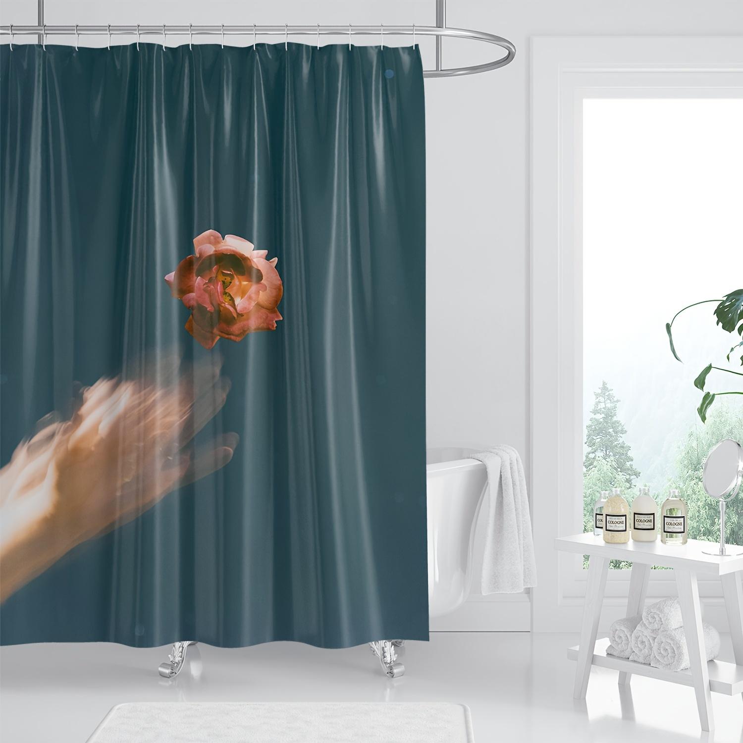 

Artistic Shower Curtain - Digital Print, Dark Teal & Pink Rose, Polyester, Includes Hooks, Machine Washable W60H190(CM)-1 Pcs