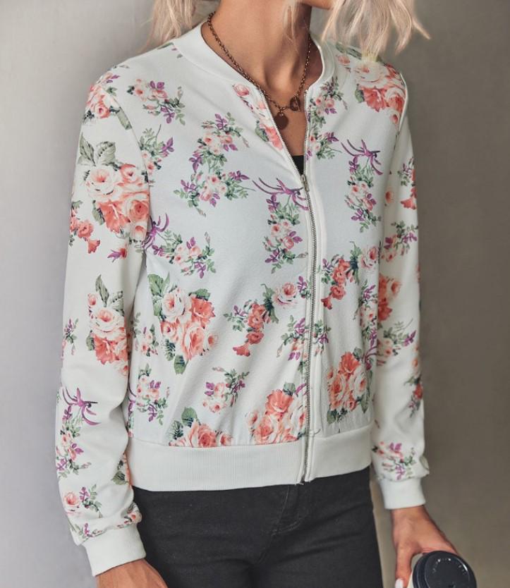 

2020 Autumn/Winter Women s Fashion Printed Crew Neck Zip Long Sleeve Jacket S