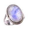 Natürlicher Regenbogen-Mondstein-Edelstein, 925er Sterling-Silber-Ring, Größe 6, c5w94