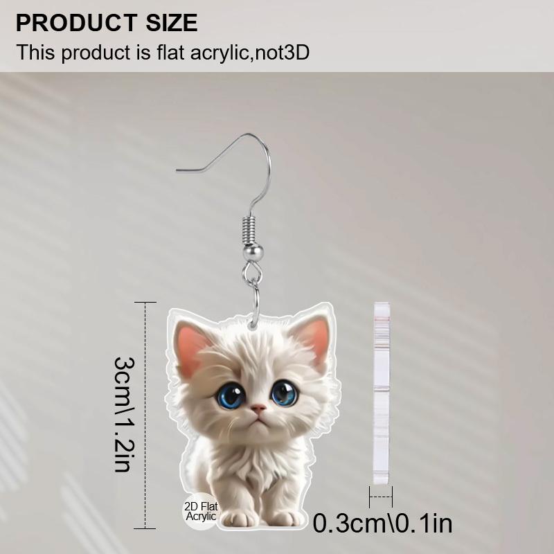 2D Flat Cat Dangle Earrings for Women Cute Cartoon Animal Drop Dangling Earrings Acrylic White Cat Flower Earrings Hallowmas Jewelry
