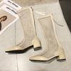 Dámské vysoké boty nová letní obuv v roce 2025 špičaté duté boty silný podpatek vysoké cool boty