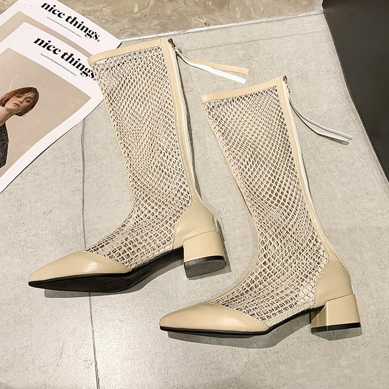 Long Boots Women's New Summer Wear In 2025 Pointed Hollow Boots Thick Heel High Cool Boots