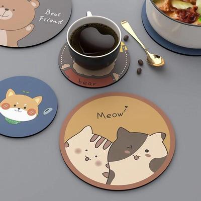 Silicone Heat Insulation Coaster Coffee Cup Non-slip Mat Tableware Mat Cute Cat Head Coaster Cartoon Environmental Coaster.