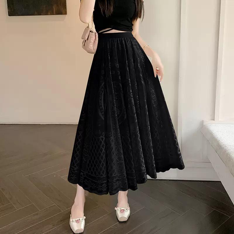 Women's Summer High-Waist Lace Mesh A-line Skirt