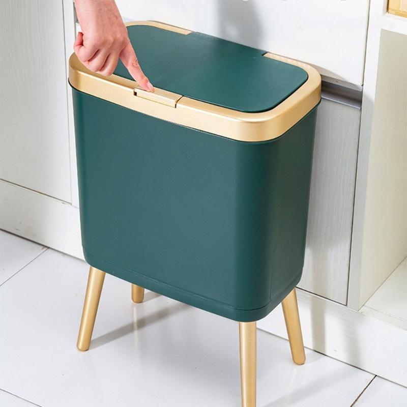 Standing Trash Can High Foot Trash Can with Press Open Lid Odor Sealing for Kitchen and Bathroom, Medium Capacity